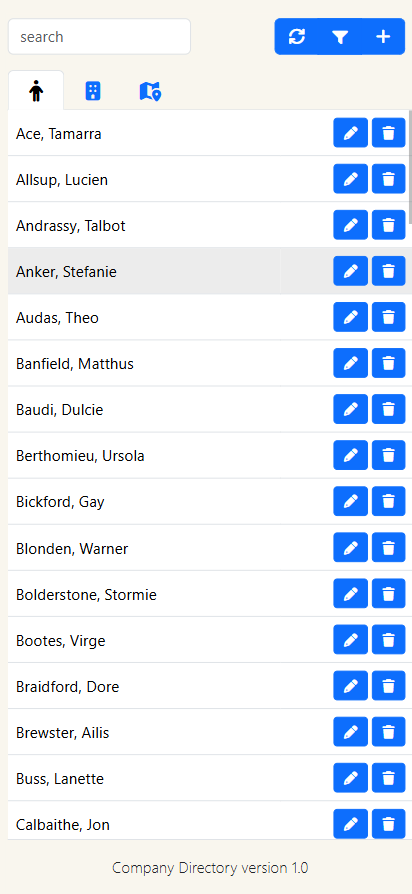 Mobile screenshot of Project 2 – Company Directory